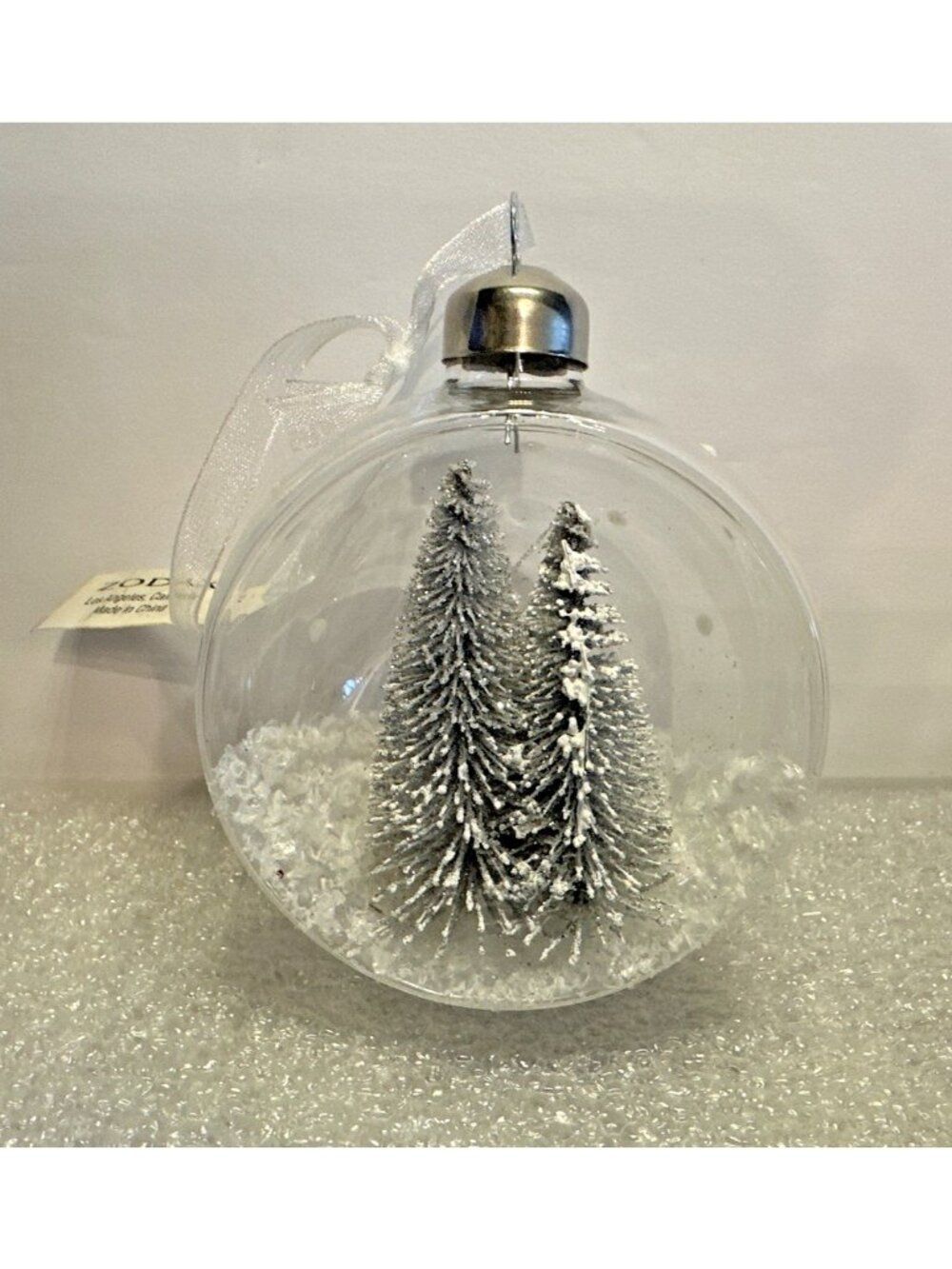 Zodax Clear Glass Diorama Christmas Ornament 3.5" With 2 Trees and Snow New Tag